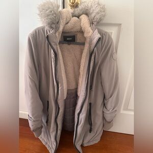 DKNY Cream Faux Fur Lined Jacket